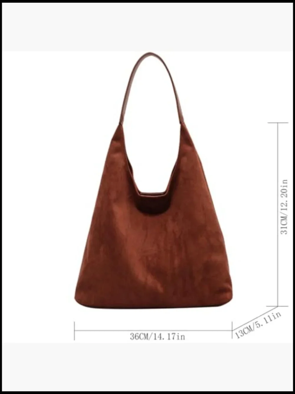 Faux Suede Slouchy Hobo Tote Bag Spacious Work Office Fall Shoulder Handbag